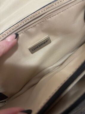 Black Leather Shoulder Bag with White Topstitching